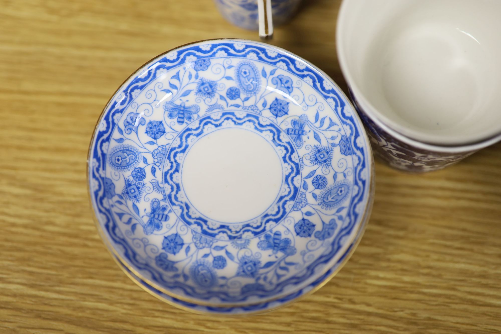 A group of Royal Crown Derby Wilmot blue and white coffee and tea wares